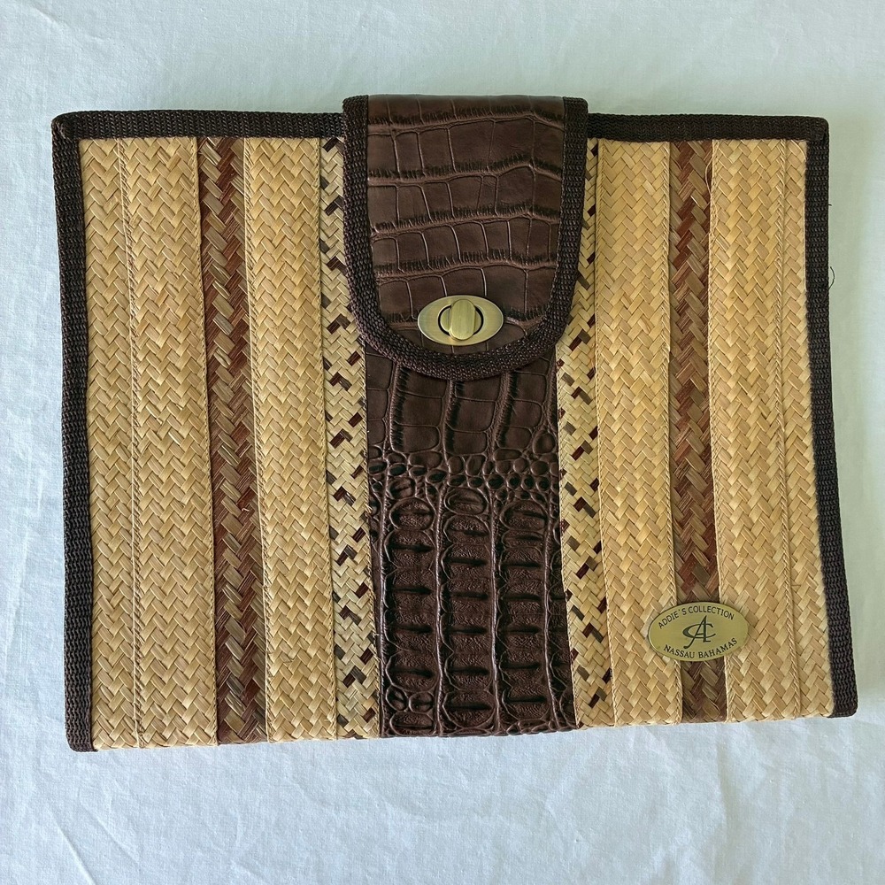 Addie's Collection Nassau Bahamas Woven Straw Croc Embossed Portfolio Folder